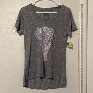 Modern lux rainbow elephant tee hippie bohemian v neck t shirt blouse Size M NWT